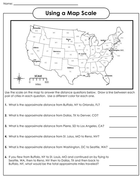 Using A Map Scale Worksheets | Map skills worksheets, Social studies worksheets, Geography ...