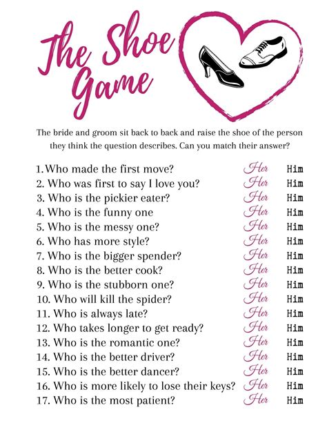 The Wedding Shoe Game Printable Bridal Shower Game Instant Download - Etsy