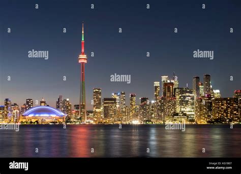 Toronto Skyline featuring the CN Tower at night, from Toronto Island, Toronto, Ontario, Canada ...