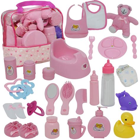 Baby Doll Diaper Bag Set, Doll Feeding Set with Baby Doll Accessories Includes Doll Bottles ...