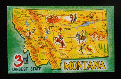 1960s State Map of Montana Landmarks Icons MT Postcard | eBay