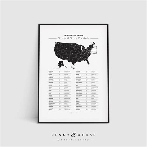 USA States and Capitals Chart Classroom 50 US States/Capitals | Etsy All Us States, States And ...