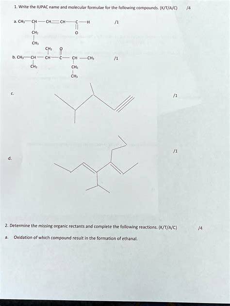 SOLVED: Write the IUPAC name and molecular formula for the following ...