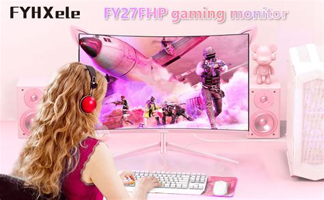 Amazon.com: FYHXele FY27FHP Pink Monitor 27 Inch Curved Gaming 165Hz - Support 144Hz 1800R 1ms ...