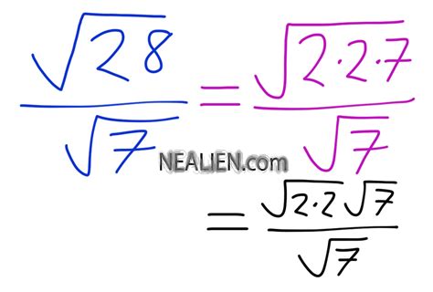 “What is the square root of 28 over square root of 7?”