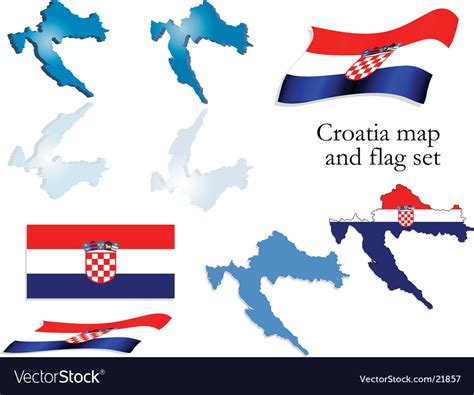 Croatia map and flag set Royalty Free Vector Image