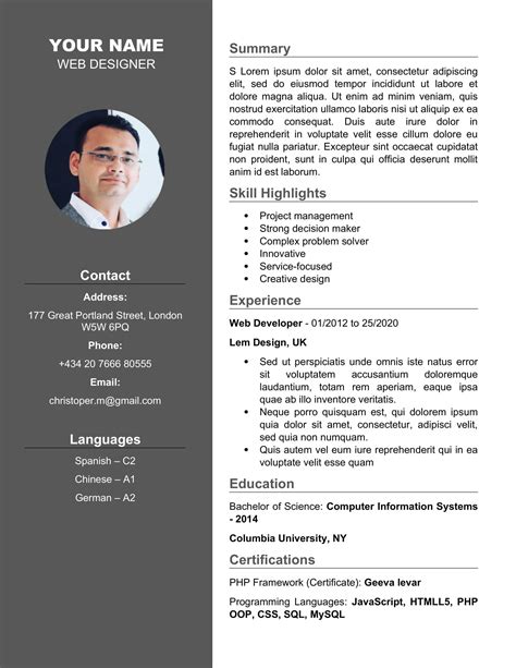 (Resume / CV / Biodata Format Free Download in Word, PDF) Full Size Preview Professional ...