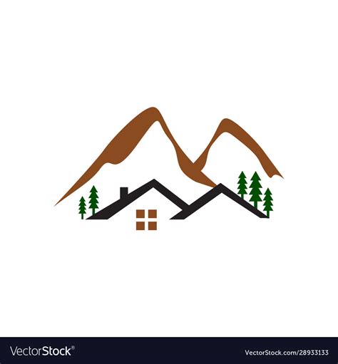 Cabin in woods logo design with mountain Vector Image