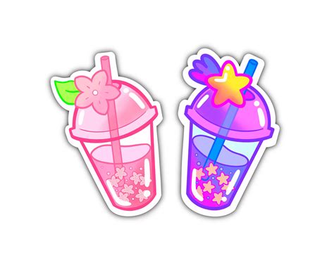 Kawaii and Cute Boba/ Bubble Tea Drink Sticker Set Die cut | Etsy