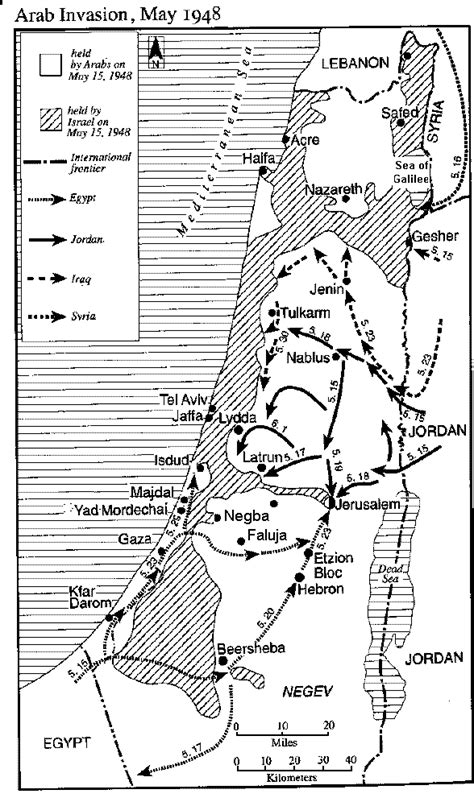 Map of Arab Invasion of Israel and Palestine - 1948