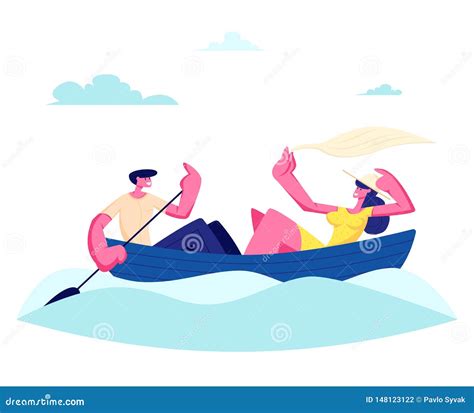 Man Rowing With Paddle On Paddleboard Flat Cartoon Vector Illustration ...