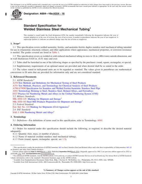 ASTM A554-16 - Standard Specification for Welded Stainless Steel Mechanical Tubing