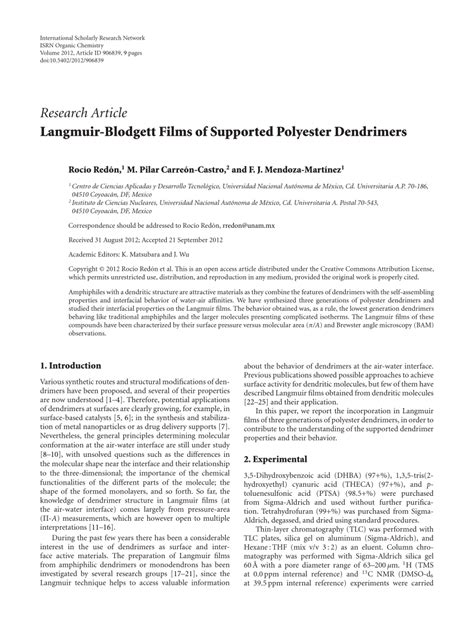 (PDF) Langmuir-Blodgett Films of Supported Polyester Dendrimers