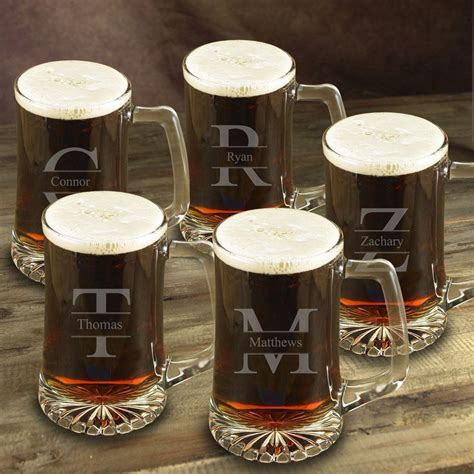 Personalized Groomsmen Beer Mugs Set of 5 25 oz. - Monogram ...