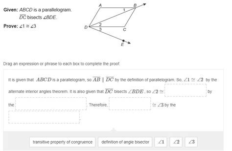 A conjecture and the paragraph proof used to prove the conjecture are shown. Drag an expression ...