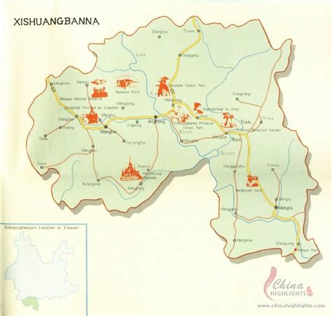 Xishuangbanna Maps, Maps of Xishuangbanna Attractions