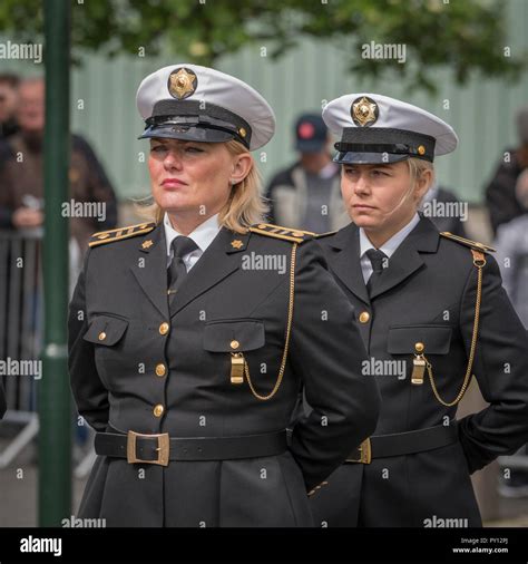 Female Icelandic police dressed in formal uniforms, during Iceland's Independence Day, Reykjavik ...