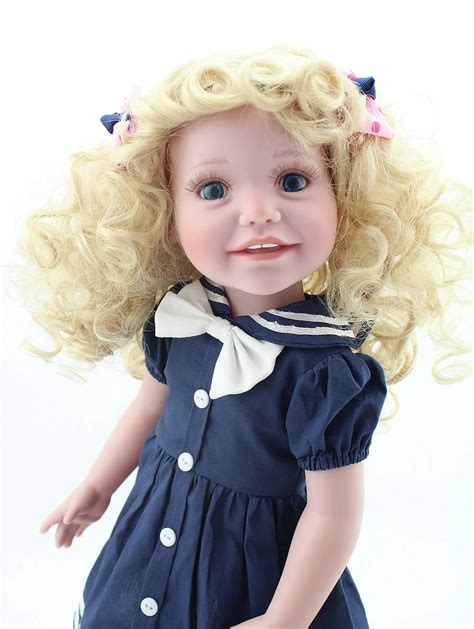 Reborn Baby Doll American Dolls Girl School Blonde Curly Hair Blue Eyes Cute Babies 18 inch 45cm ...