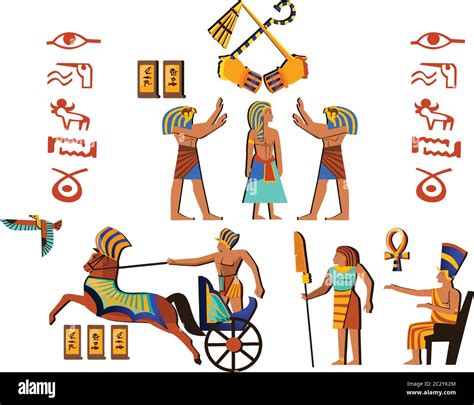 Antiguo Egipto pared de arte o elemento mural de dibujos animados vector. Pintura monumental con ...