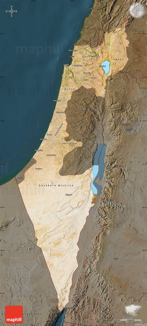 Satellite Map of Israel, darken