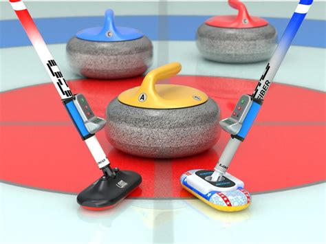 Curling Set hockey stick with handle 3D model | CGTrader