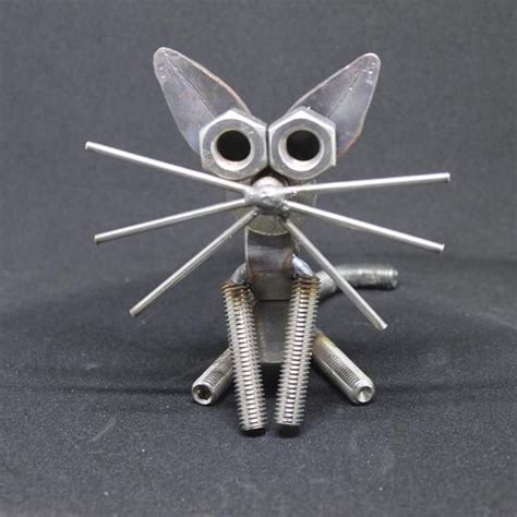 Nut Cat, Scrap Metal Kitten, Screw Cat Figurine, Scrap Art, Up-cycled, Steel Ornament, Nuts ...