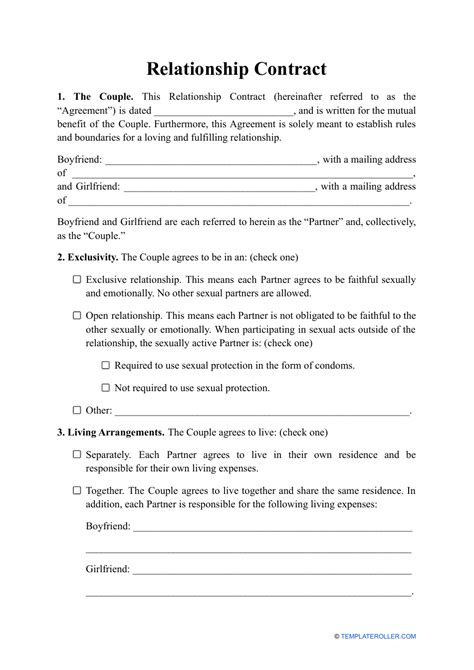 Relationship Contract Template - Fill Out, Sign Online and Download PDF | Templateroller