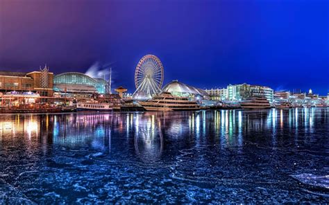 Download wallpapers Chicago, 4k, winter, Navy Pier, embankment, Illinois USA, America for ...