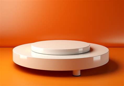Premium Photo | 3D realistic backdrop with orange and white pedestal podium Mockup products ...