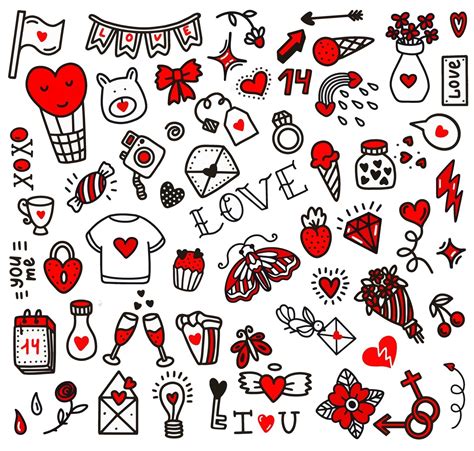 Valentines day love doodles. Vector illustration in doodle style. Design for Valentines Day ...