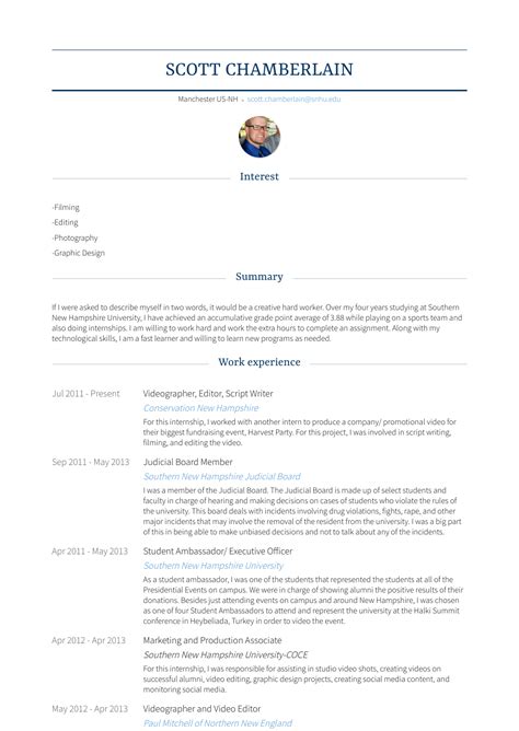 Videographer - Resume Samples & Templates | VisualCV