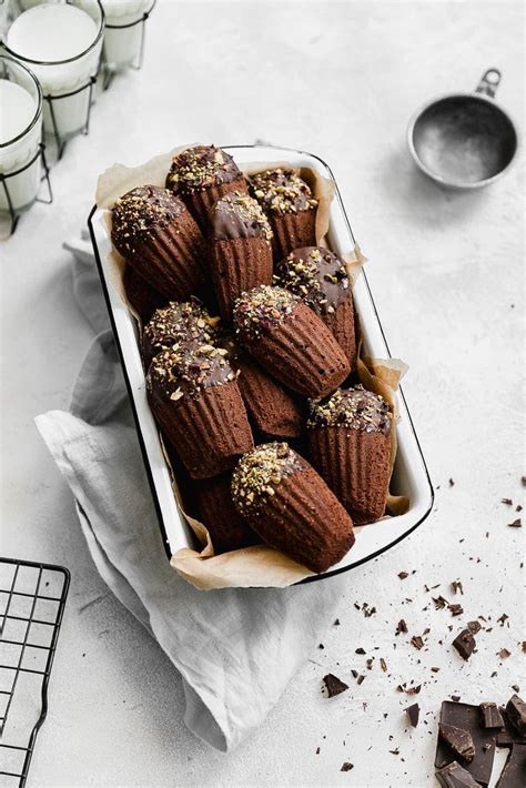 Chocolate-Dipped Chocolate Madeleines - Broma Bakery