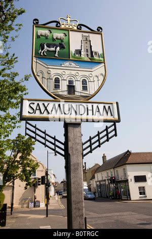 Saxmundham Suffolk England town sign Stock Photo - Alamy