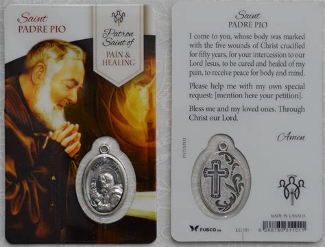 St Padre Pio, Patron Saint Of Pain & Healing Laminated Window Prayer Card