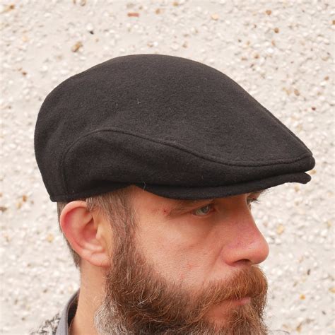 Traditional Irish Flat Cap - Paddy Cap - Black - 100% Pure New Wool - Padded / Quilted ...