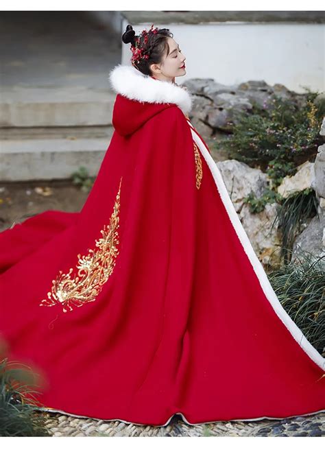 Red Thick Winter Cloak Ancient Style Cape Hanfu Cosplay - Fashion Hanfu