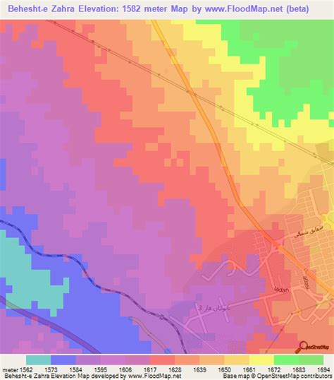 Elevation of Behesht-e Zahra,Iran Elevation Map, Topography, Contour