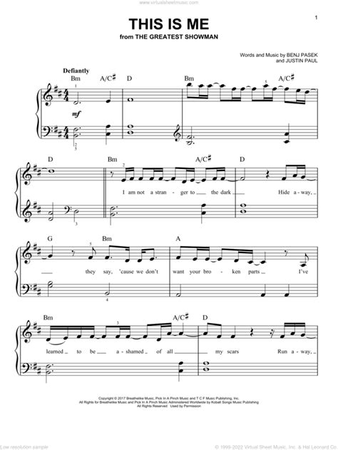 This Is Me (from The Greatest Showman), (beginner) sheet music for piano solo