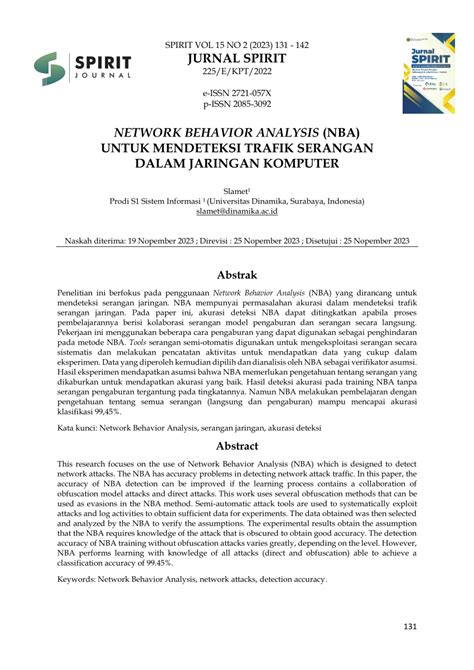 (PDF) NETWORK BEHAVIOR ANALYSIS (NBA) UNTUK MENDETEKSI TRAFIK SERANGAN DALAM JARINGAN KOMPUTER