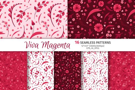 Viva Magenta Flowers Seamless Patterns By ValinMalin | TheHungryJPEG