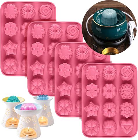 Buy Palksky 4 Pack Silicone Wax Melt Molds Flower Wax Tart Mold 12 ...