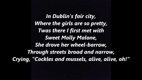 MOLLY MALONE Cockles and Mussels In Dublin's Fair City Ireland IRISH folk song words lyrics text ...