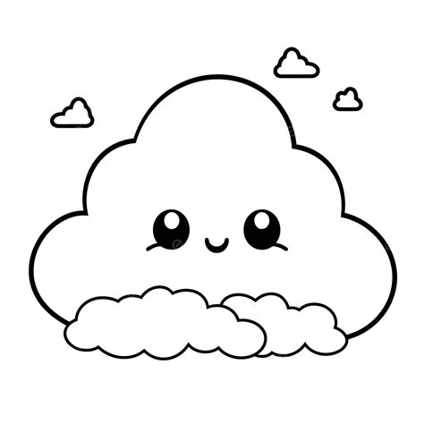 Cute Kawaii Cloud Coloring Page Outline Sketch Drawing Vector, Cloud Drawing, Kawaii Drawing ...