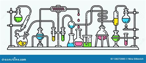 Chemistry Lab Banner, Outline Style Stock Vector - Illustration of formula, medicine: 128272885