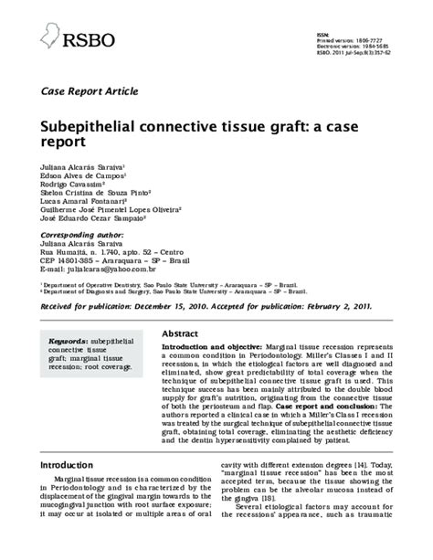 (PDF) Subepithelial connective tissue graft: a case report | Edson ...