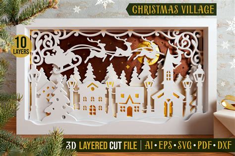 Christmas Village 3D Layered Cut File Graphic by pixaroma · Creative ...