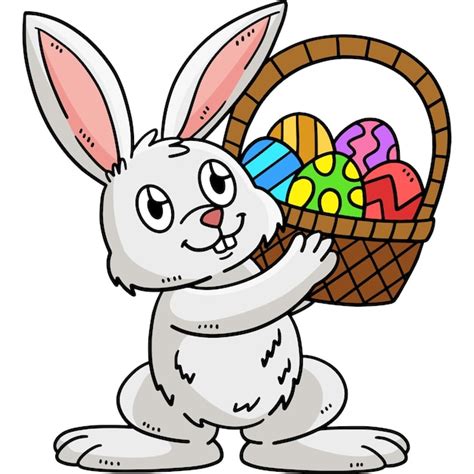 Premium Vector | Bunny and Basket of Easter Eggs Cartoon Clipart