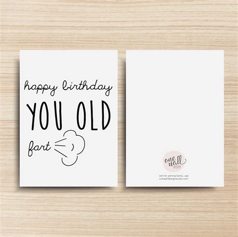 Happy Birthday You Old Fart PRINTABLE Greeting Card, 5x7, Cardstock, Digital Art, Typography ...