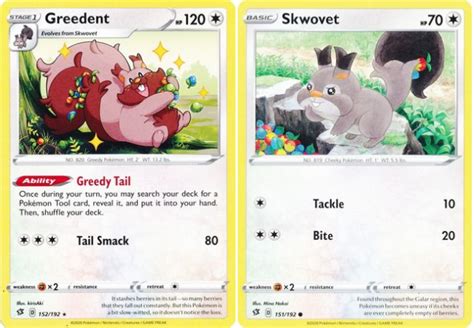 Greedent 152/192 & Skwovet 151/192 Pokemon Card Evolution Set S&S Rebel Clash | eBay