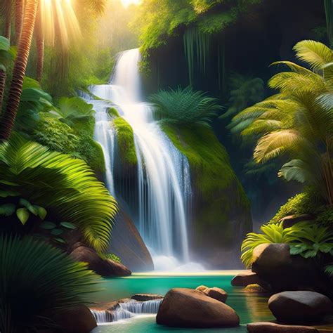 Premium AI Image | Waterfall in a tropical jungle